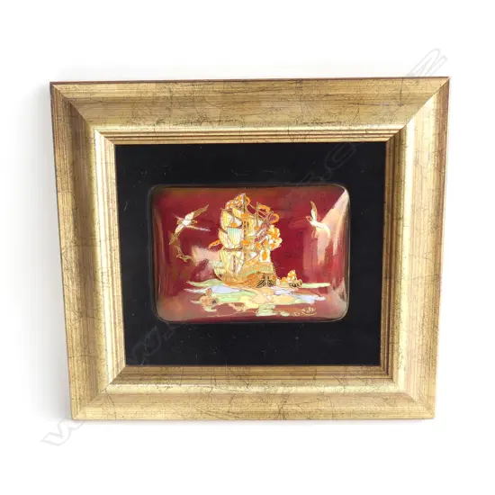 GILT FRAMED HAND PAINTED ROUGE ROYALE, GALLEON , SIGNED D.COLE 275 X 250MM (INCL. FRAME)