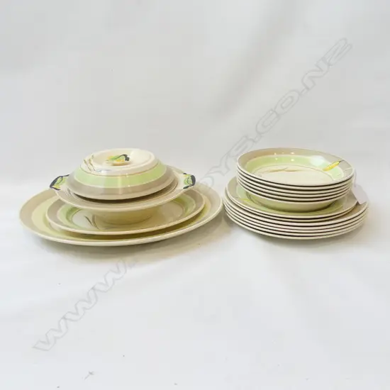 17 PCS BURSLEM WARE - REED PATTERN; PLATES, PLATTERS, BOWLS & LIDDED DISH ETC.