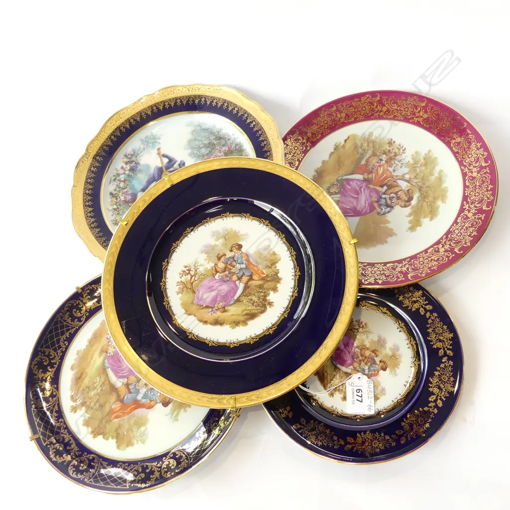 5 LIMOGES FRAGONARD PLATES; 2 X 230 2 X 245 & 1 X 190MM Image 1++