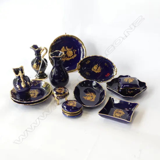 ASST MINIATURE LIMOGES COBALT & GOLD PCES INCL. LIDDED BOXES, PLATES ETC..