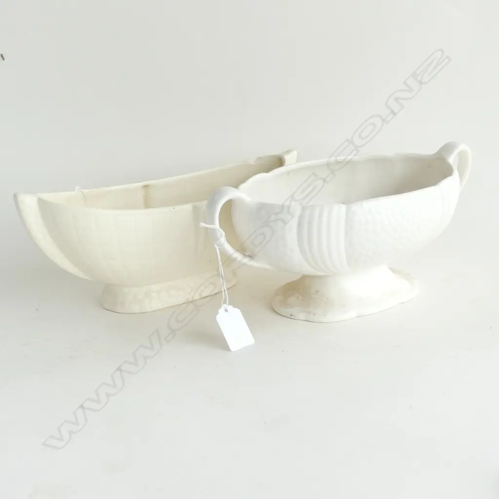 2 CROWN LYNN WHITE VASES; 1 w. CHIP, OTHER 'FLAIR ART POTTERY' Image 1++