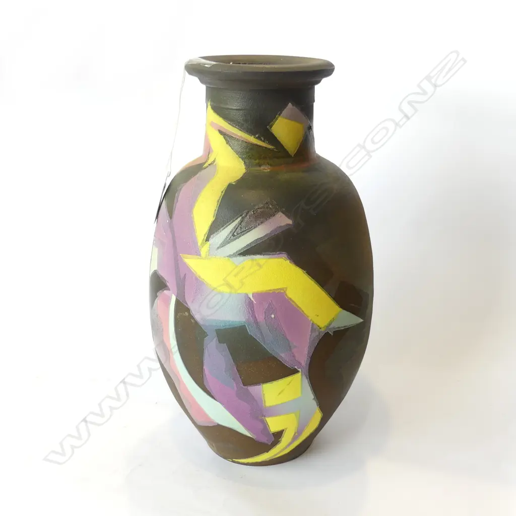 BARRY BALL TALL VASE, MULTICOLOURED PAINTED DECORATION H.290mm Image 1++