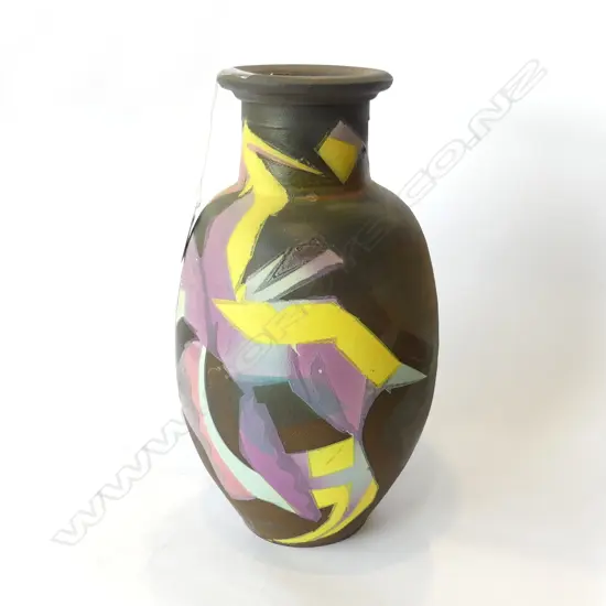 BARRY BALL TALL VASE, MULTICOLOURED PAINTED DECORATION H.290mm