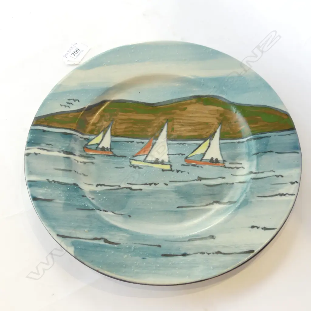PETER OXBOROUGH PLATE WITH YACHTS ON THE HARBOUR 270mm dia Image 1++