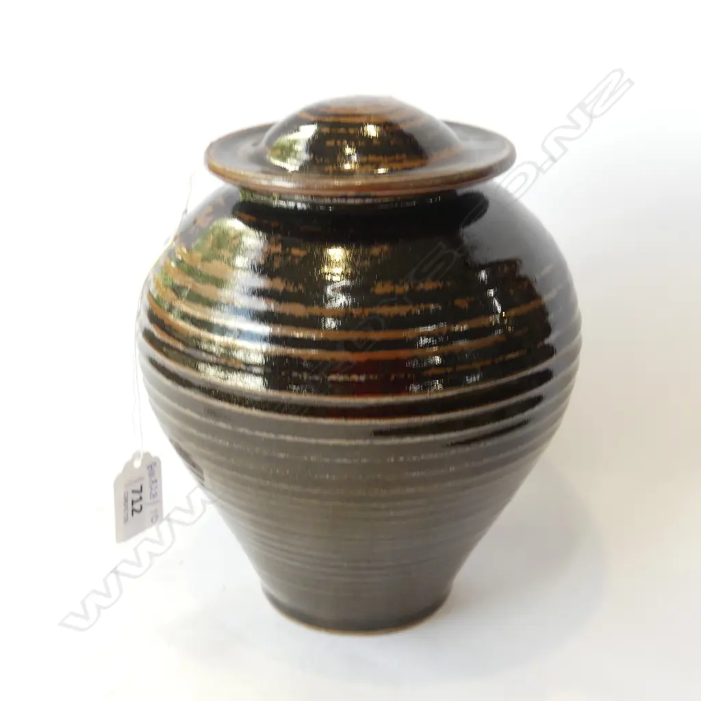 JOHN CRAWFORD TENMOKU GLAZED LIDDED JAR H.200mm Image 1++