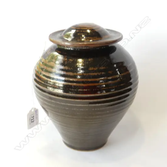 JOHN CRAWFORD TENMOKU GLAZED LIDDED JAR H.200mm