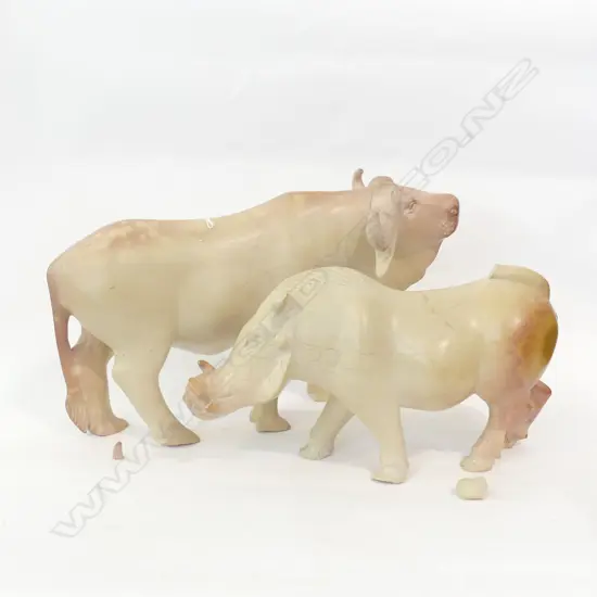 2 CARVED STONE AFRICAN ANIMALS; WARTHOG & BUFFALO L. 365mm both AF