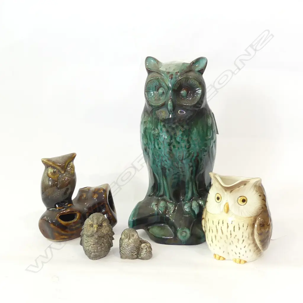 COLLECTION OF 5 OWLS INCL BLUE MOUNTAIN (H 240MM), OTAGIRI OWL JUG, PEWTER ETC.. Image 1++