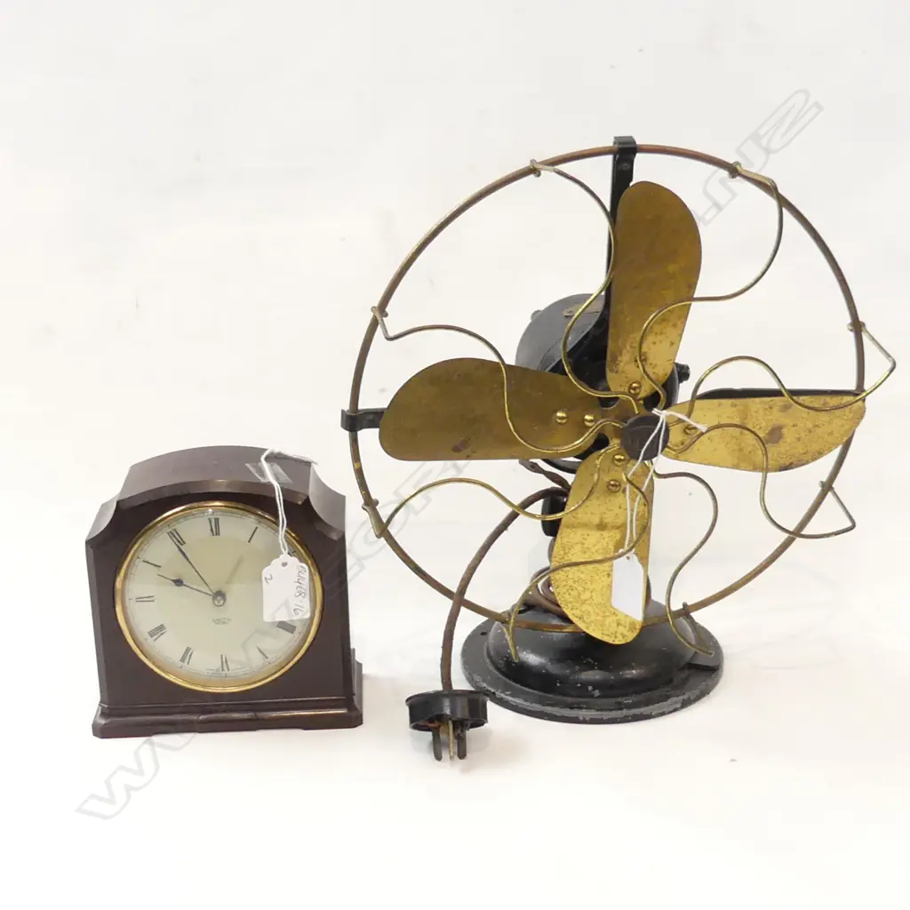 ELECTRIC FAN & CLOCK: VINTAGE 'LIMIT' BRASS + METAL FAN H.310mm. + SMITH'S SECTRIC BAKELITE CLOCK Image 1++