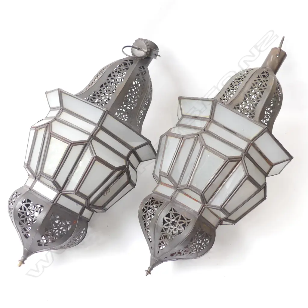 TWO OPAQUE GLASS MOROCCAN LANTERNS 600mmH Image 1++