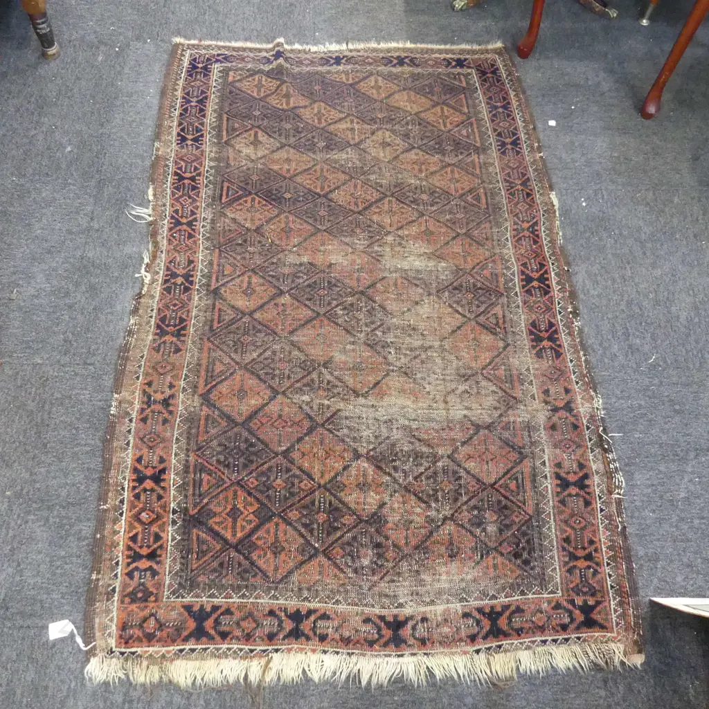 HAND KNOTTED ALL WOOL TRIBAL RUG WORN 1300x1000mm Image 1++