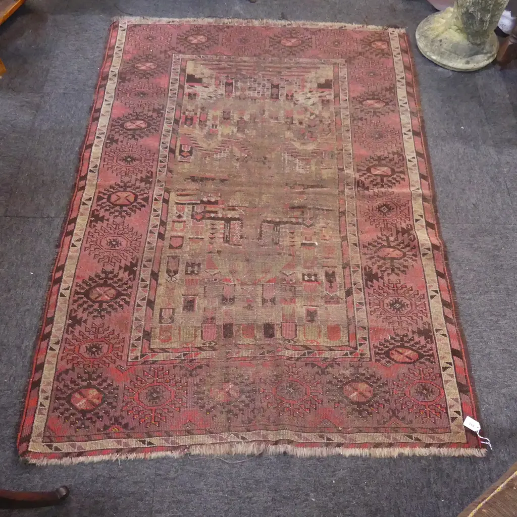 HAND KNOTTED ALL WOOL TRIBAL RUG WORN 1500x1100mm Image 1++