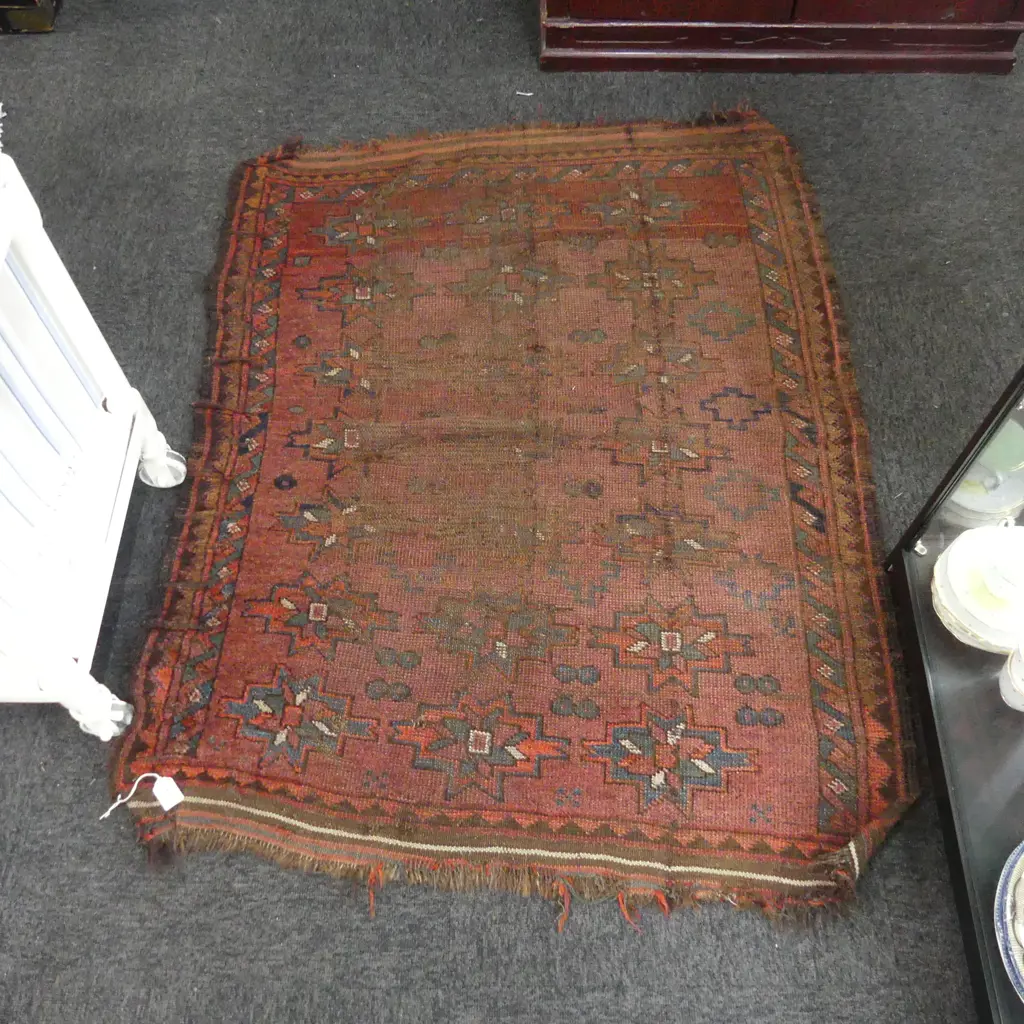 HAND KNOTTED ALL WOOL TRIBAL RUG WORN 1000x950mm Image 1++