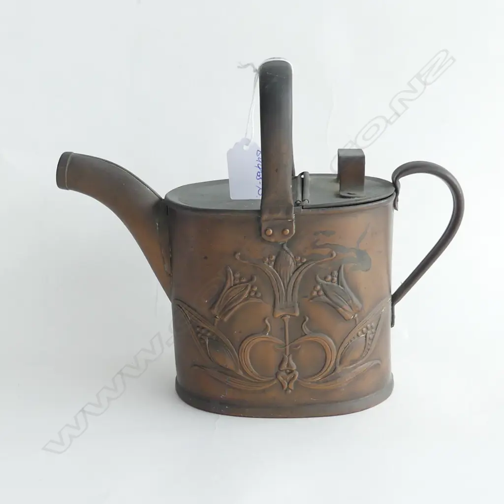 JS & S COPPER ART NOUVEAU EMBOSSED WATERING CAN Image 1++