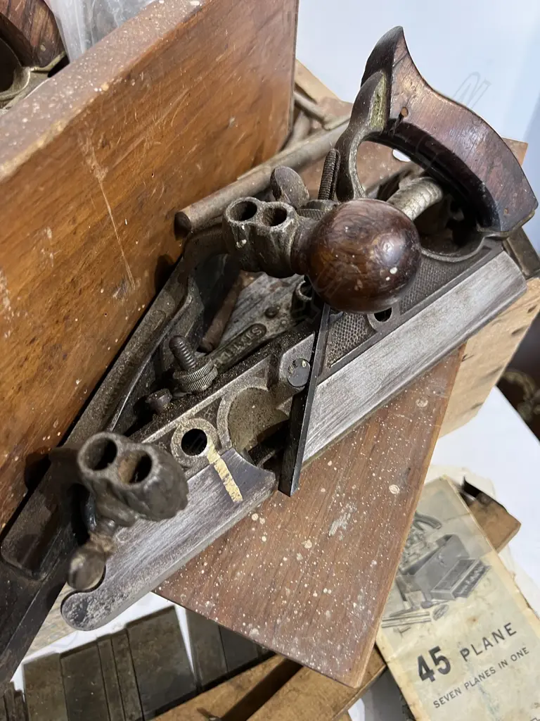 2 x STANLEY No.45 WOOD PLANES W BLADES + EXTRAS + original pamphlet Image 1++