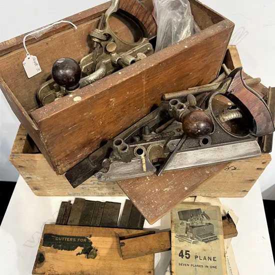 2 x STANLEY No.45 WOOD PLANES W BLADES + EXTRAS + original pamphlet