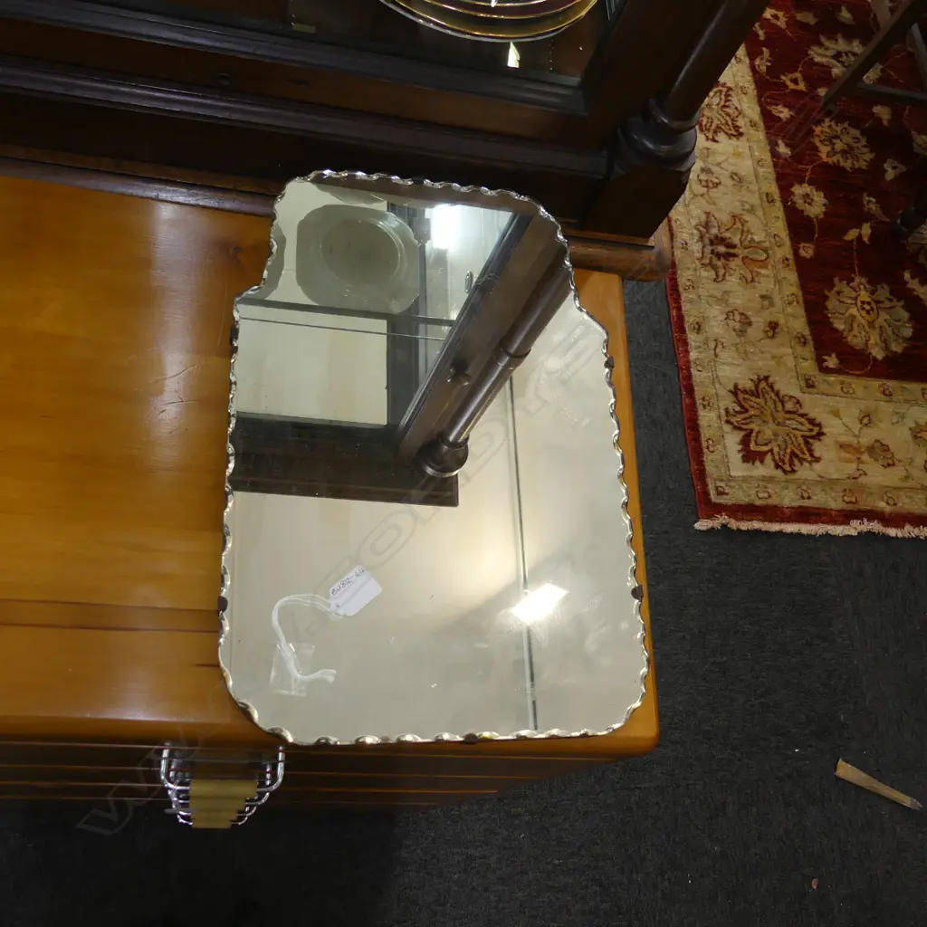 BEVELLED EDGED, WOOD BACKED WALL MIRROR  455 X 300MM Image 1++