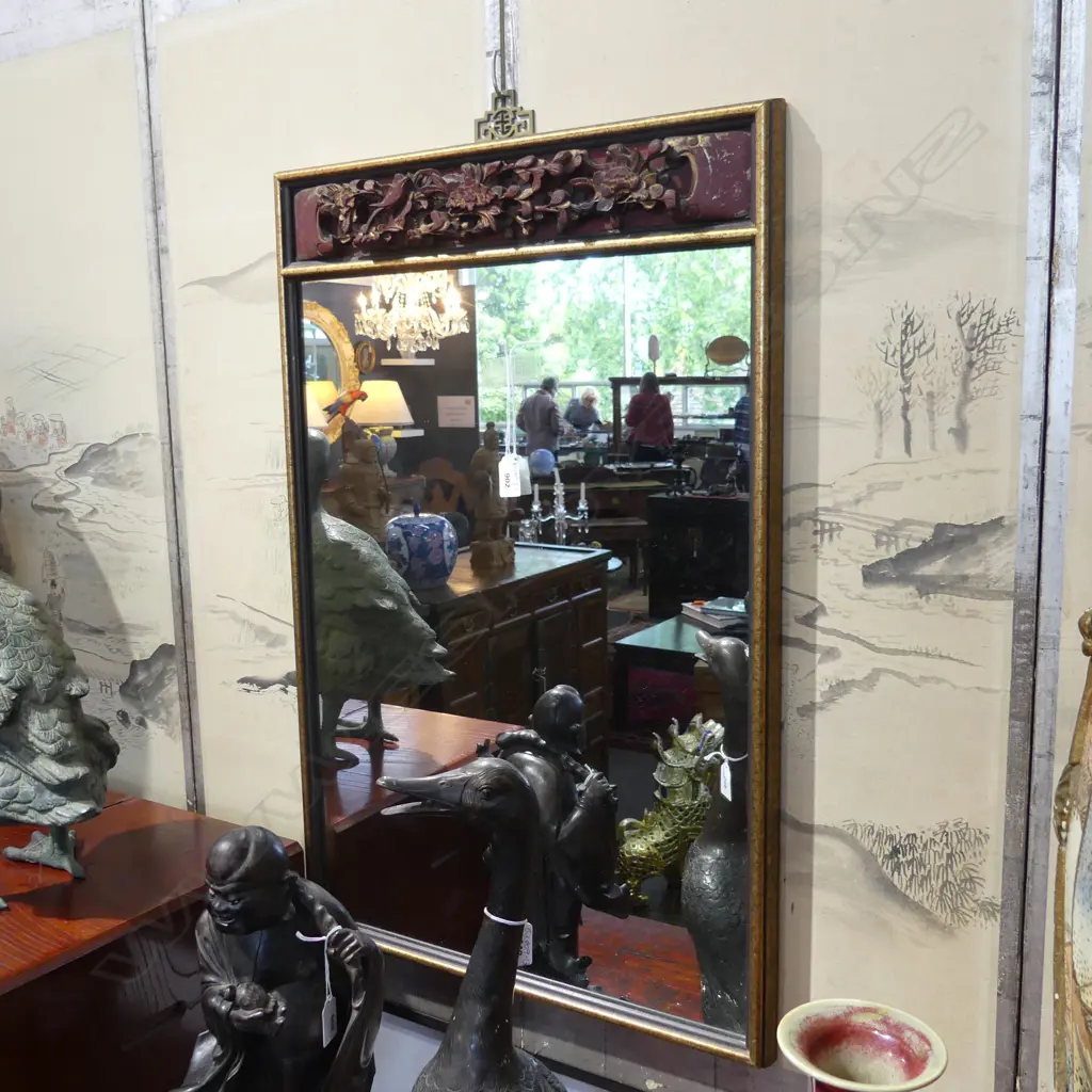 ORIENTAL MIRROR w. CARVED PANEL 765x500mm Image 1++