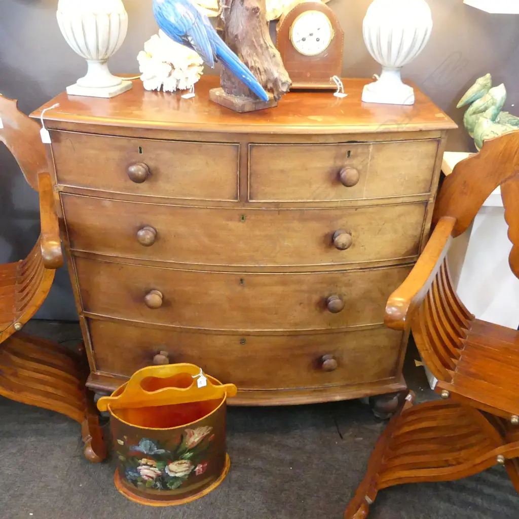 ANTIQUE MAHOGANY BOW FRONT CHEST OF DRAWERS 1050x550x1050mm Image 1++