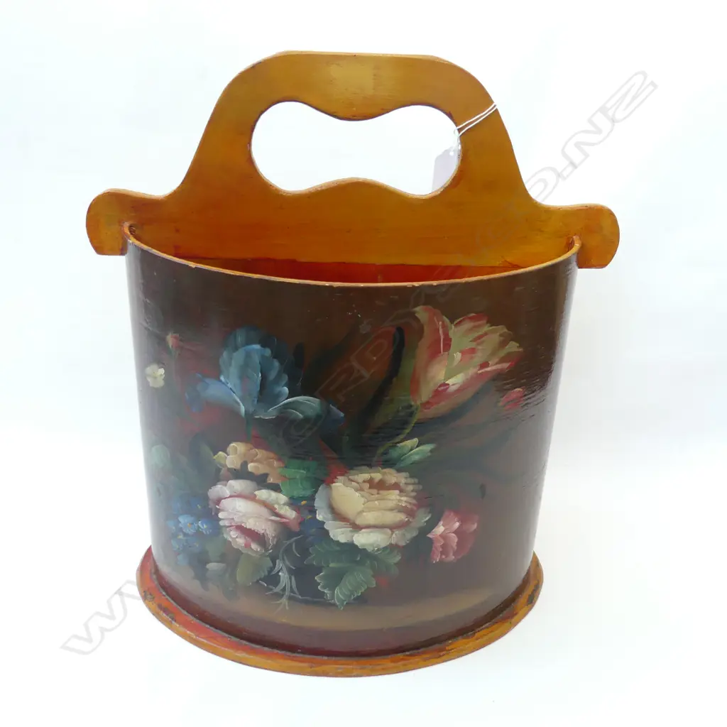 VINTAGE HAND PAINTED WOODEN WASTEPAPER BIN 440mmH Image 1++