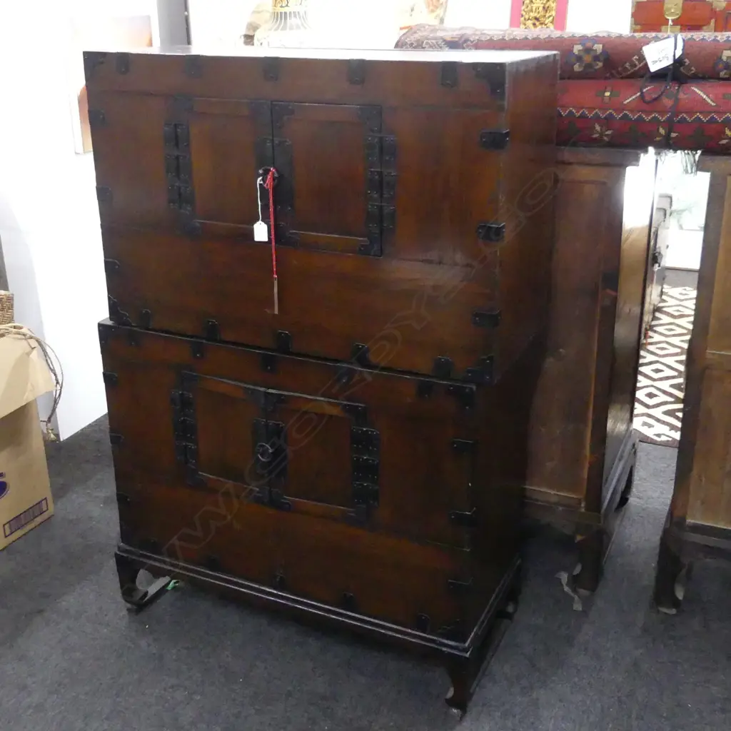 LGE VINTAGE KOREAN CHEST; IN 2 PARTS 835x345x1260mm overall Image 1++