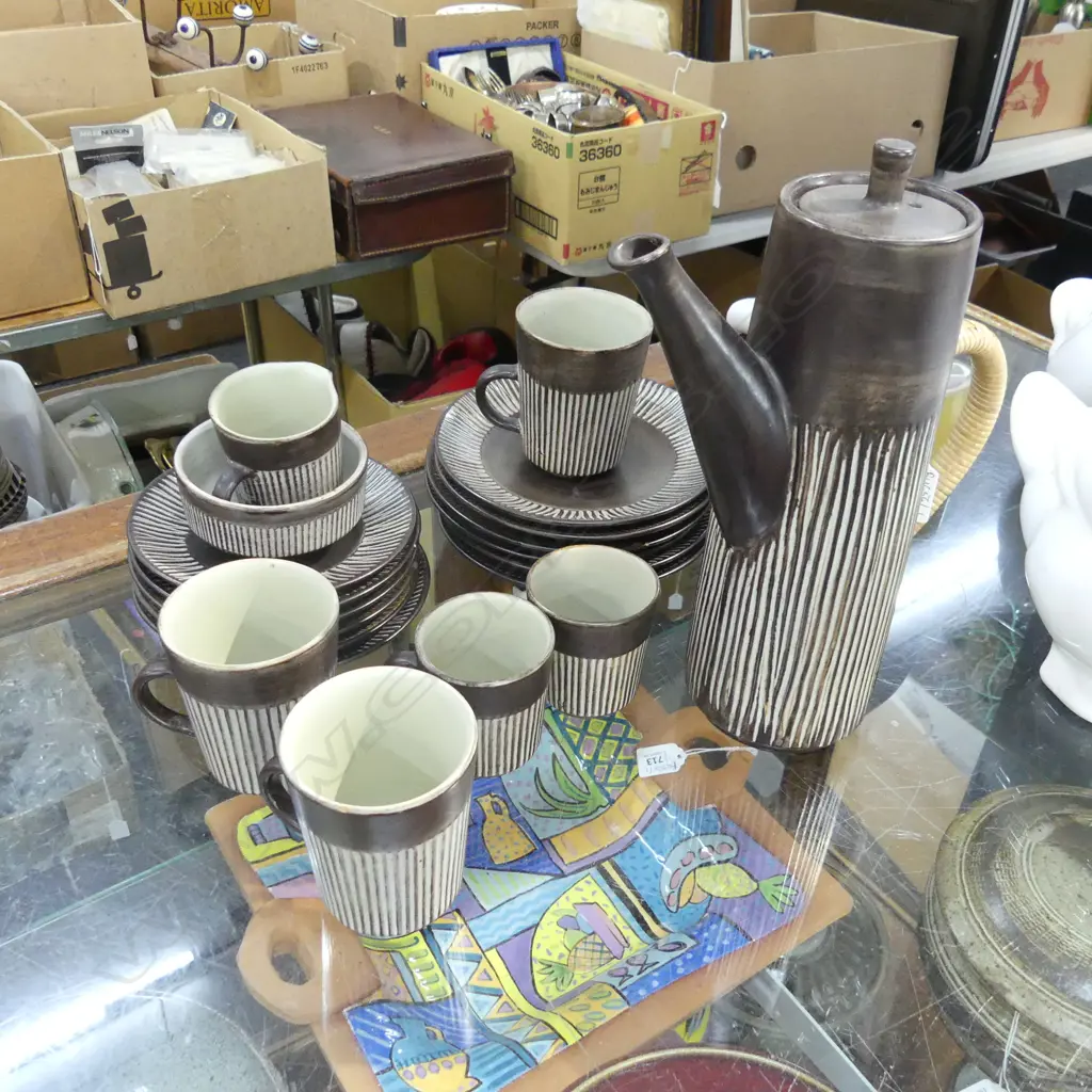 20 PCE DANISH COFFEE SET; 3 MUGS, 3 COFFEE CANS, 6 SAUCERS, 6 SIDE PLATES, SUGAR BOWL & COFFEE JUG Image 1++