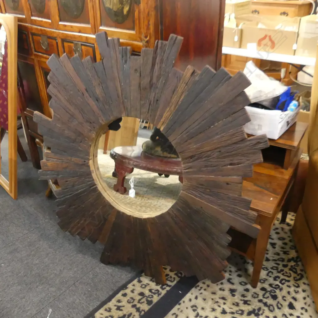 LGE CONTEMPORARY STAR BURST WOODEN MIRROR 1200mm dia Image 1++