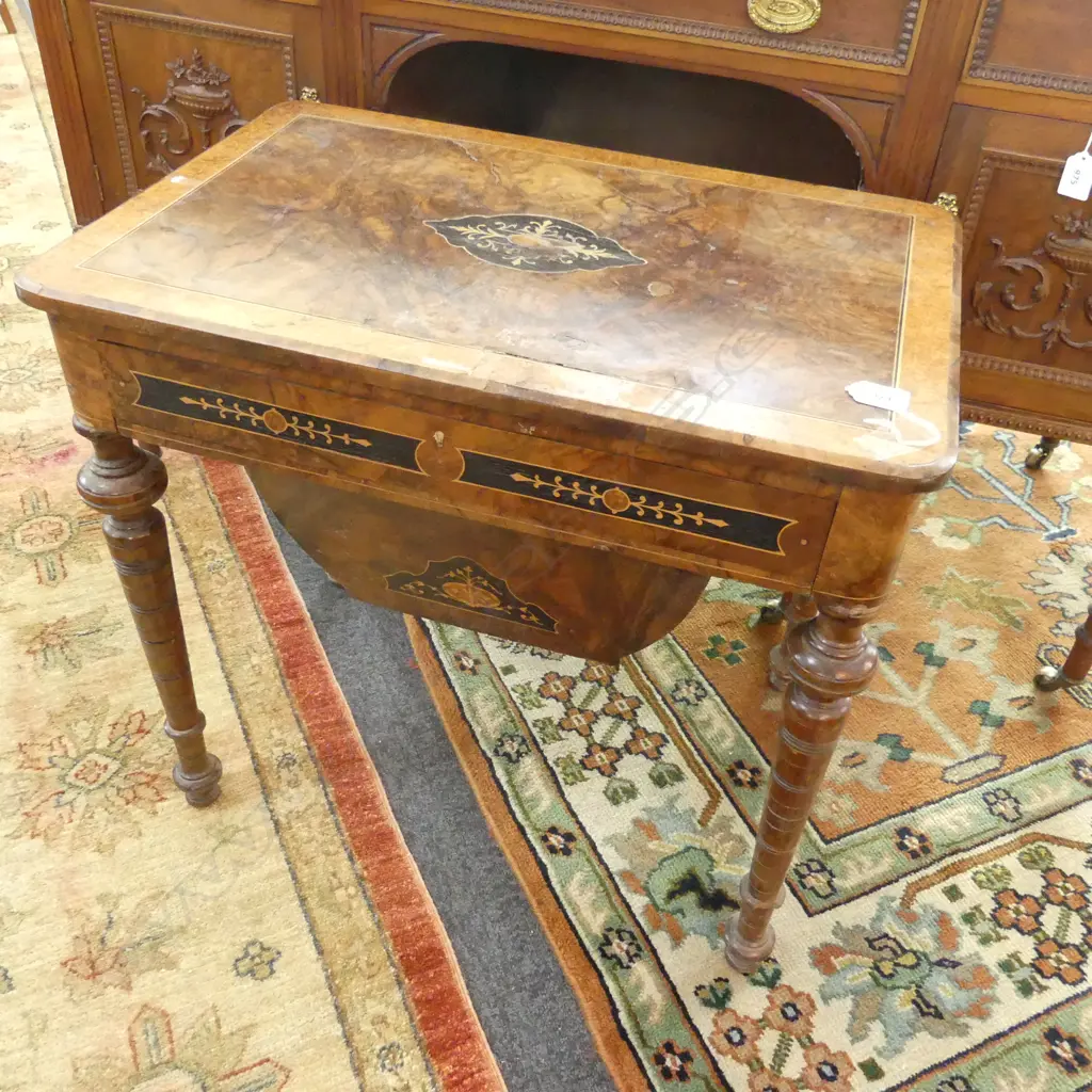 BURR WALNUT SEWING TABLE (RESTORATION) L 610MM Image 1++