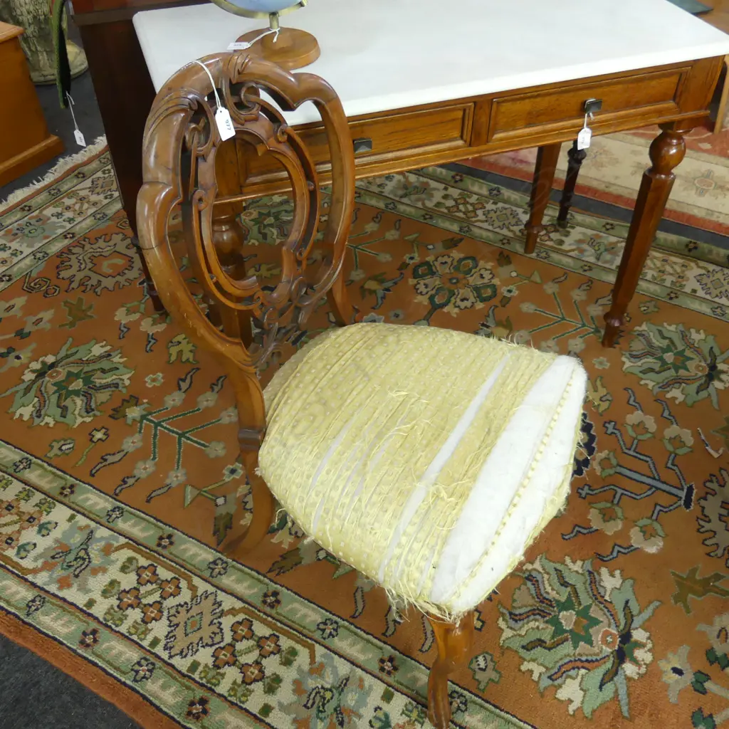 VICTORIAN WALNUT FANCY BALLOON BACK CHAIR req. reupholstery Image 1++