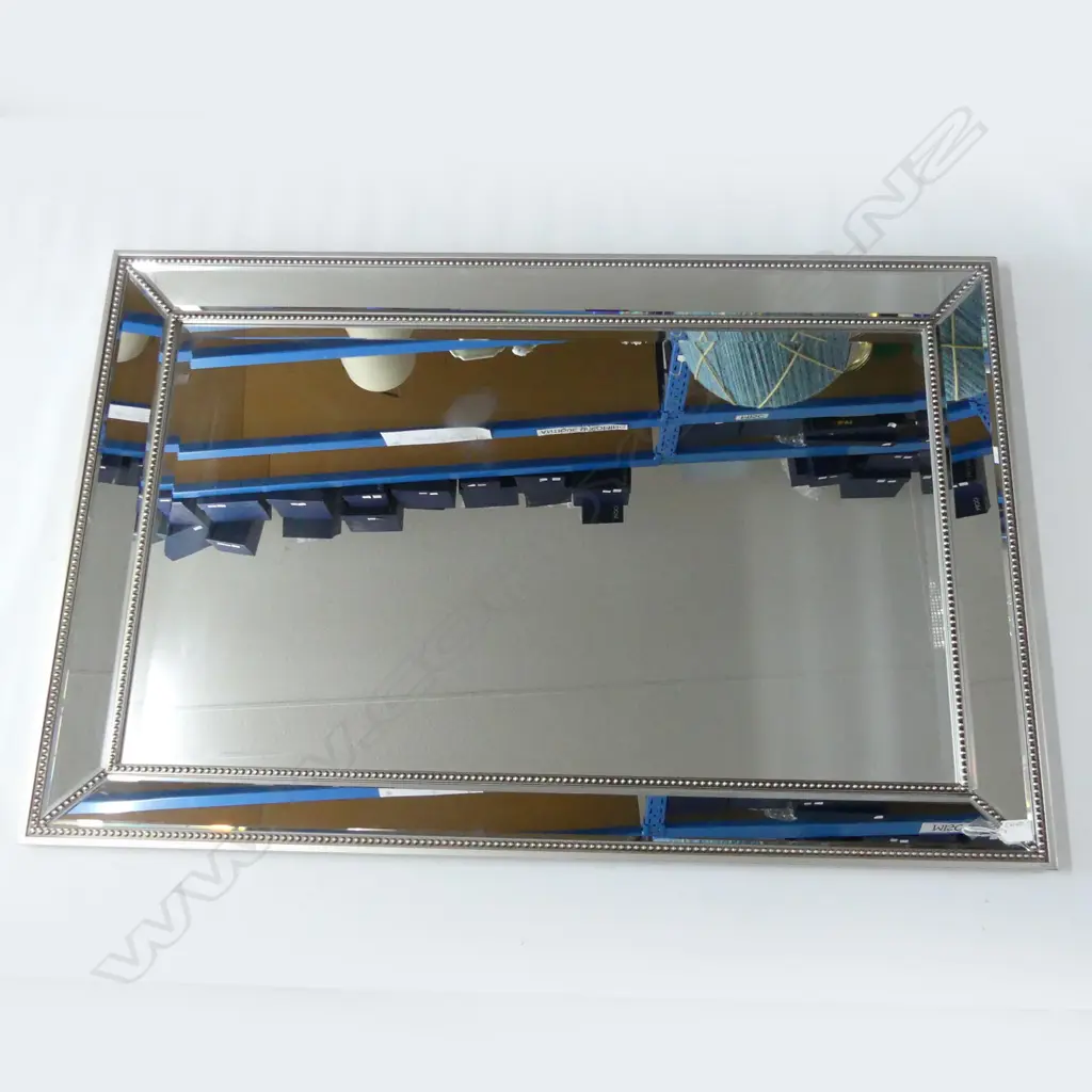 QUALITY LGE CUSHION TYPE SILVER LEAF FRAMED MIRROR BEAD DETAIL.1180 X 780mm Image 1++