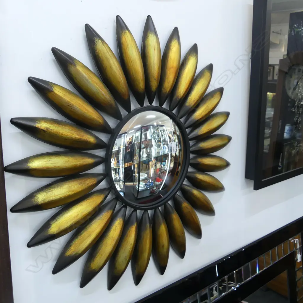 BLACK & GOLD RADIATING SUNFLOWER MIRROR CONVEX Dia.800mm. Image 1++