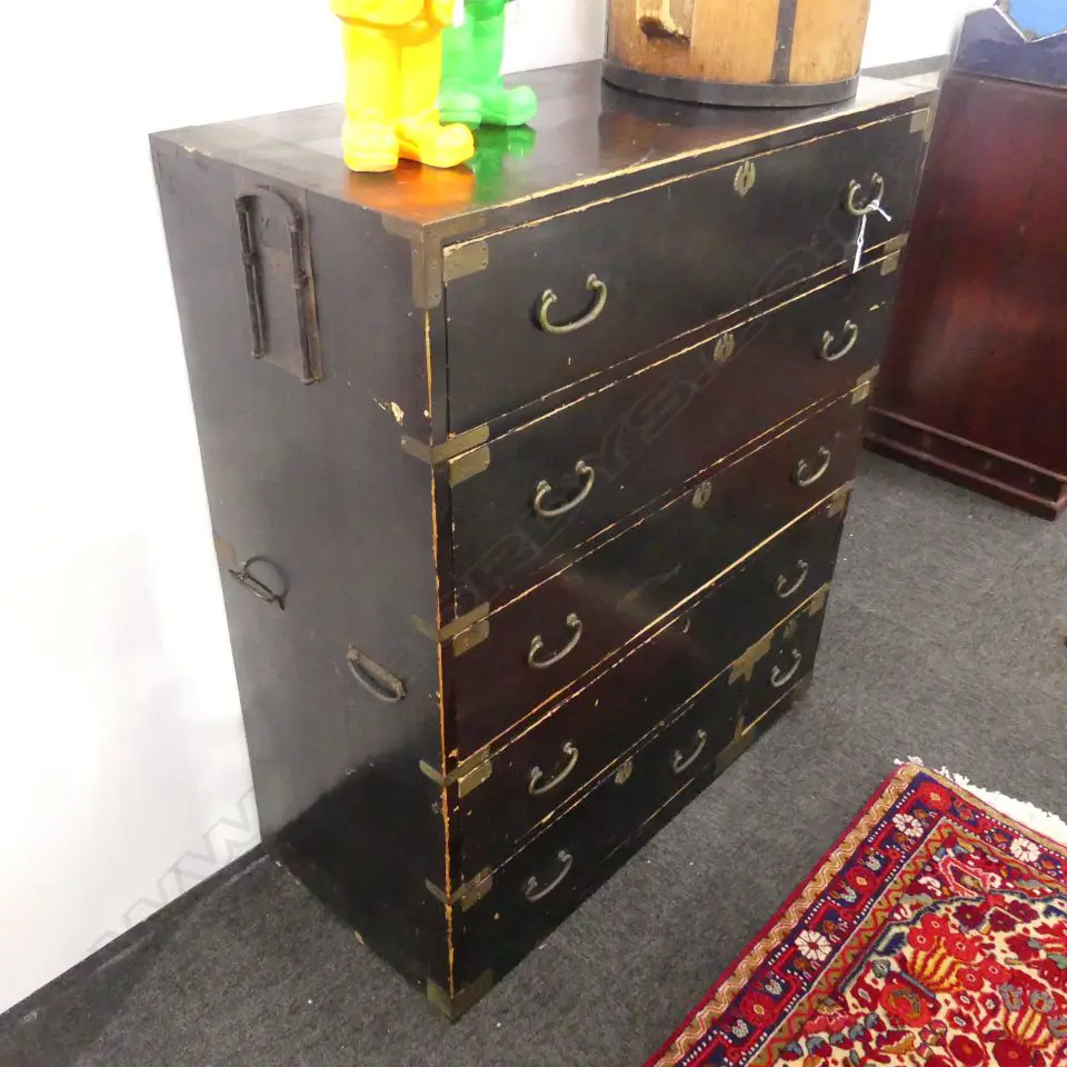 EARLY 20THC JAPANESE TANSU CHEST dark lacquer 6 drawer 880 x 390 x 1010mm Image 1++