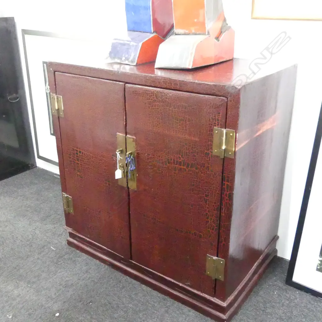 RED LACQUER CHINESE CABINET w. SECRET DRAWER 860x520x880mm Image 1++