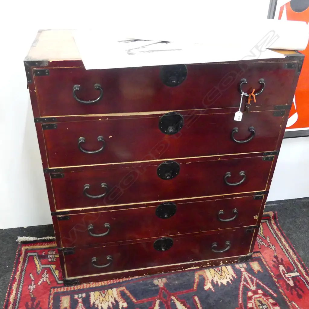 EARLY 20THC JAPANESE TANSU CHEST dark lacquer 5 drawer 885 x 395 x 1010mm Image 1++