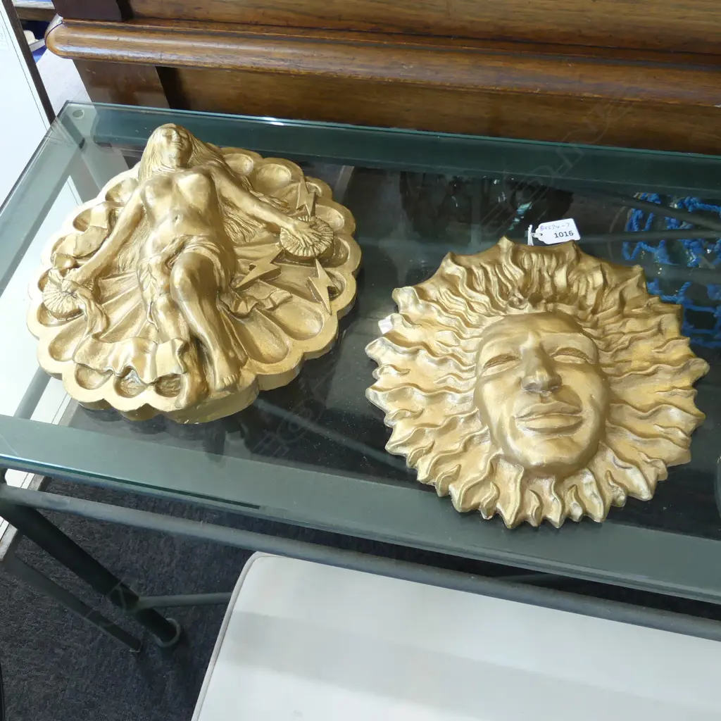 TWO MID CENTURY WALL PLAQUES 260-300mmW Image 1++