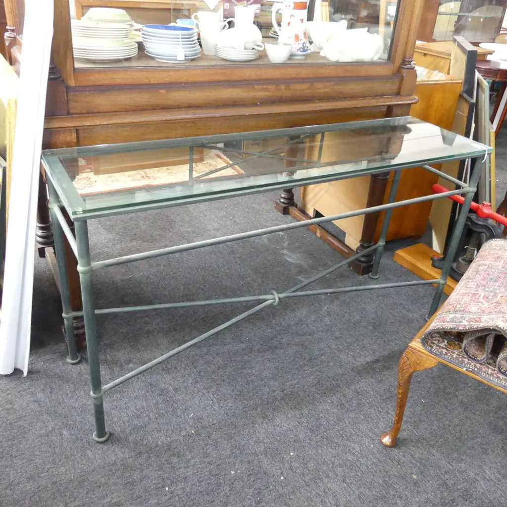 GLASS TOPPED CONSOLE TABLE 1400x400x750mm Image 1++