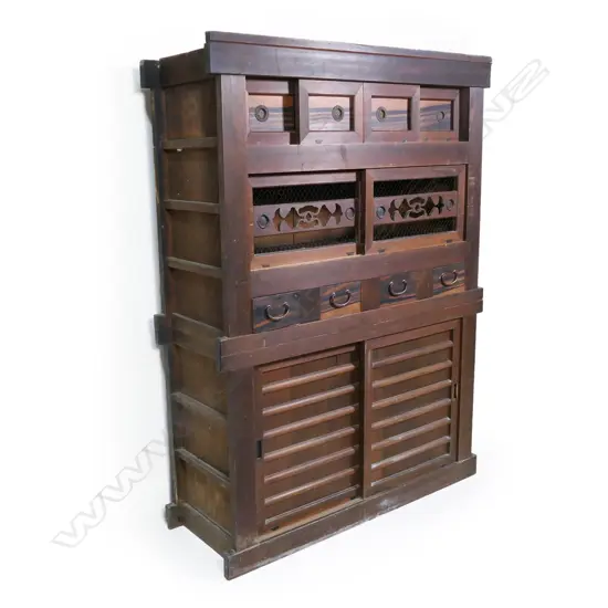 An early 1900s Japanese Mizuya two stage kitchen chest,