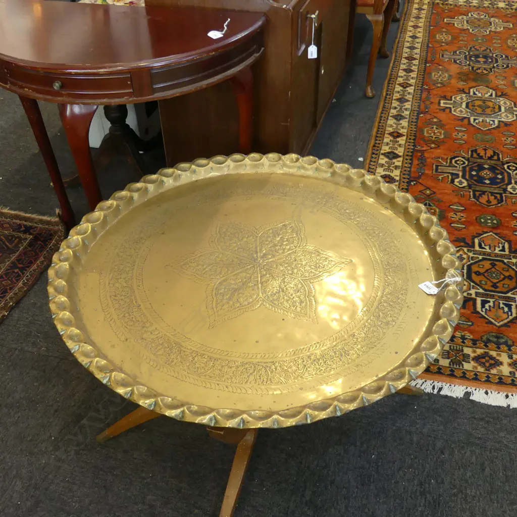 MIDDLE EASTERN BRASS TRAY TABLE 780mm dia Image 1++
