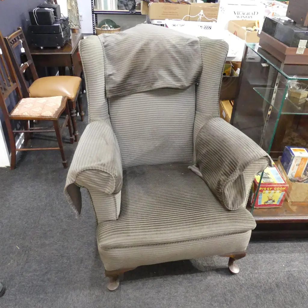 LARGE GREY WING BACK ARMCHAIR Image 1++