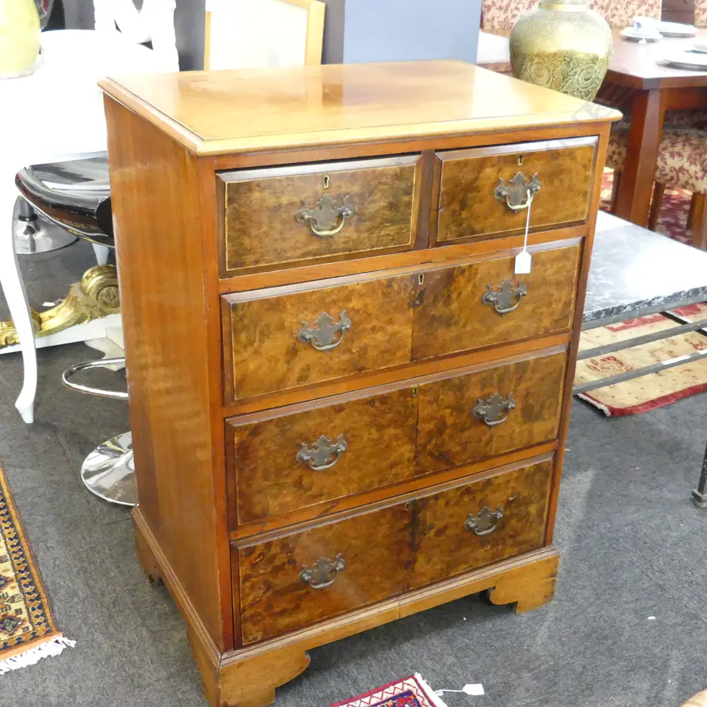 ANTIQUE CHEST OF DRAWERS w. BURR VENEER 710x490x1000mm Image 1++
