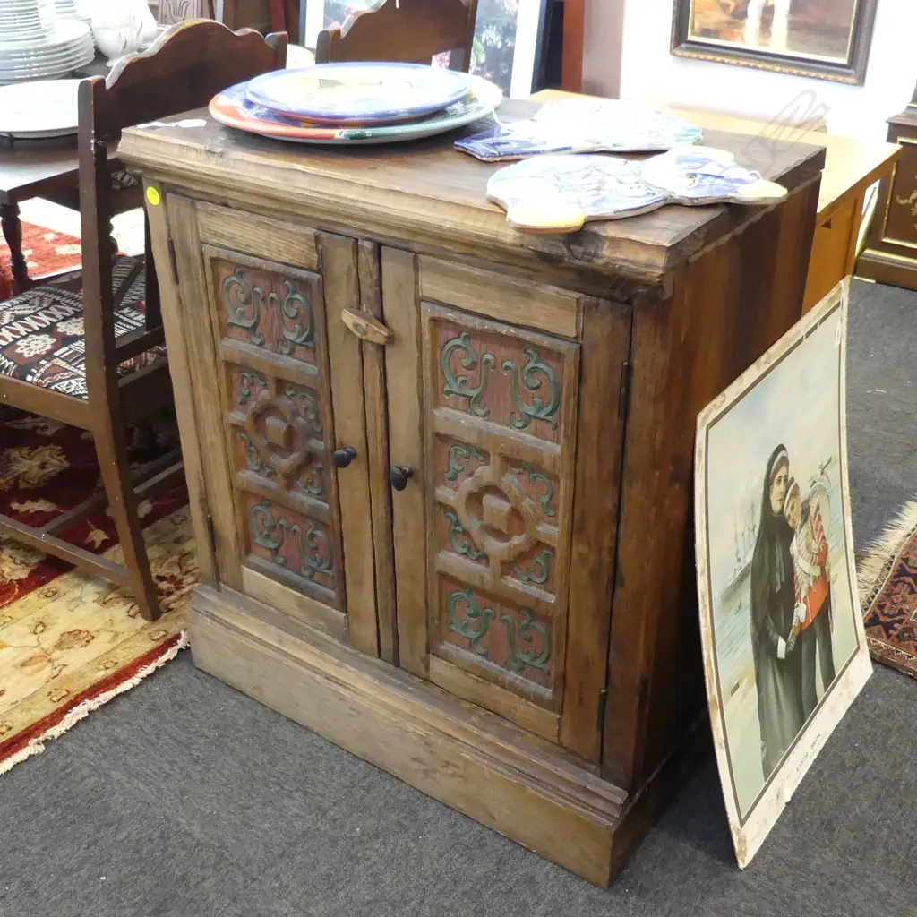 CARVED WOODEN 2 DOOR CABINET 790x435x890mm Image 1++