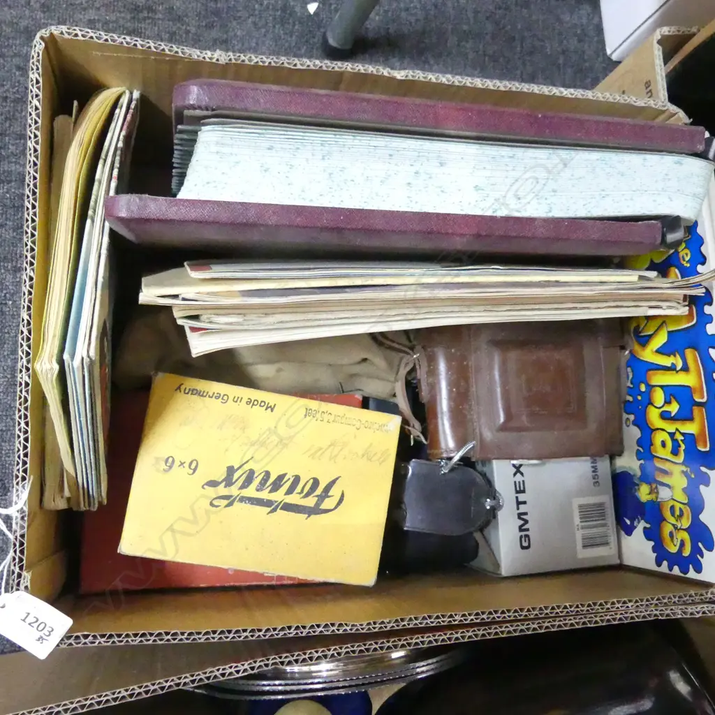 BOX MISC INCL OLD CAMERAS, BILLY T JAMES BOOKS, MAPS ETC.. Image 1++