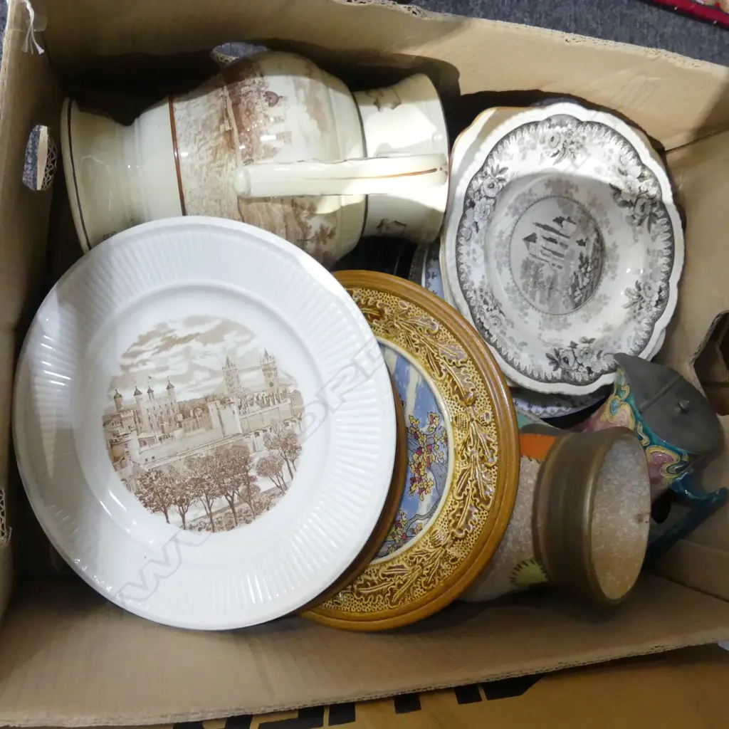 BOX ASST CHINA & POTTERY. WEST GERMAN + 1934 MELBOURNE CENTENNARY JUG by Adams & Sons Image 1++