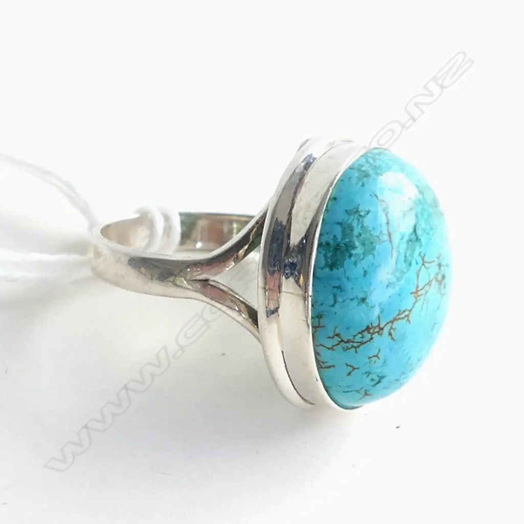 RING -925 SILVER & LG TURQUOISE, SIZE Q Image 1++