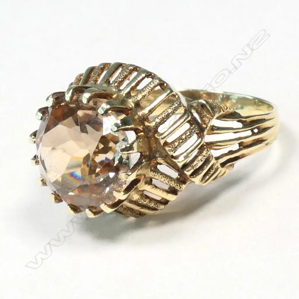 14ct. YELLOW GOLD & CITRINE COCKTAIL RING, UK, SIZE M Image 1++