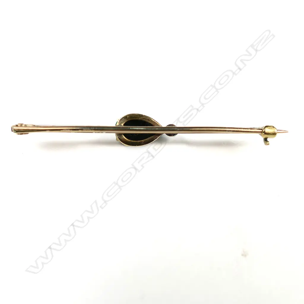 A c.1900 15ct yellow gold, black opal and diamond bar brooch, Image 1++