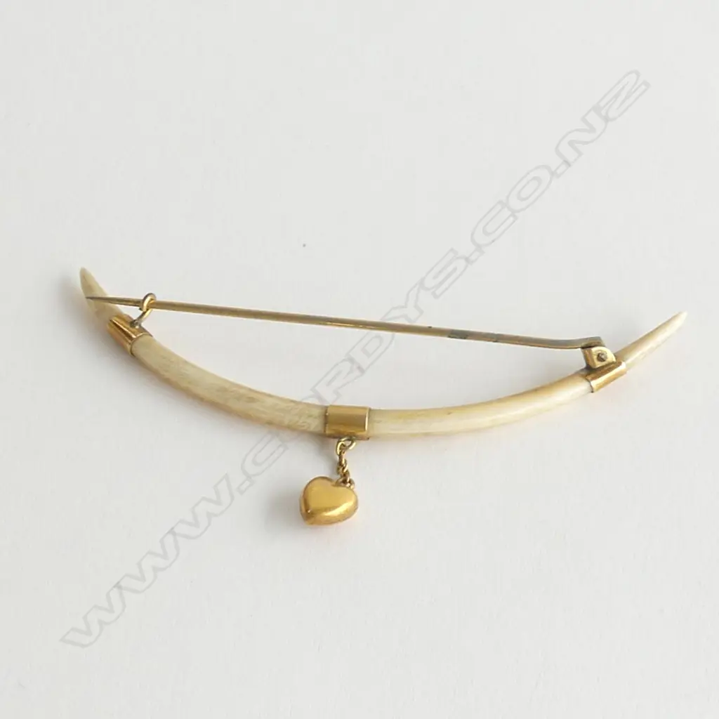 TUSK? PIN WITH GOLD FITTINGS AND SUSPENDED HEART Image 1++