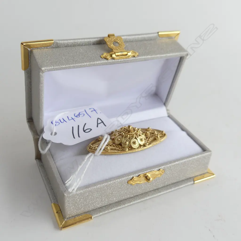 14ct. GOLD FILIGREE BROOCH 6.2gm. Image 1++