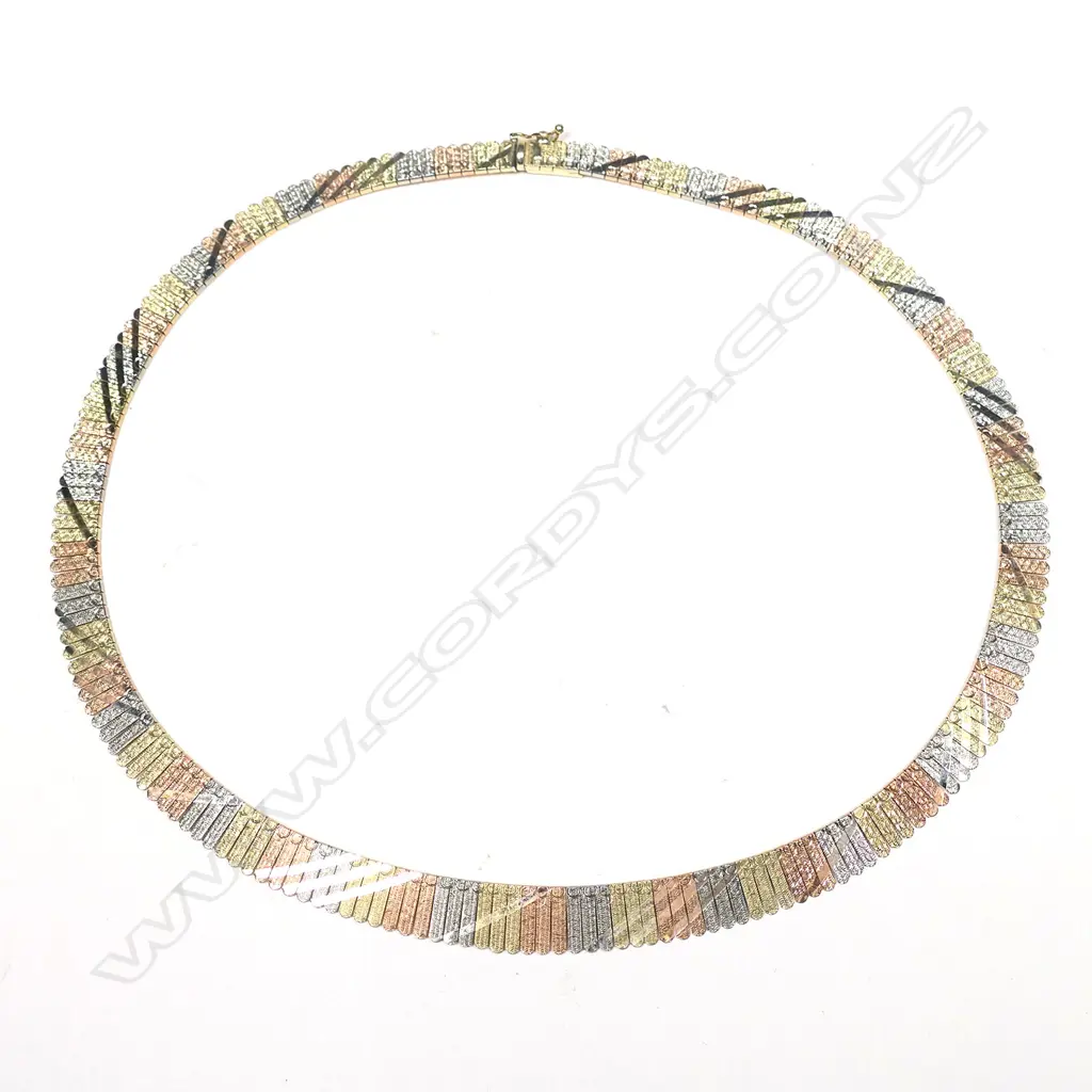 14K TRI COLOUR GOLD  ITALIAN COLAR NECKLACE FLAT LINK 26gms Image 1++