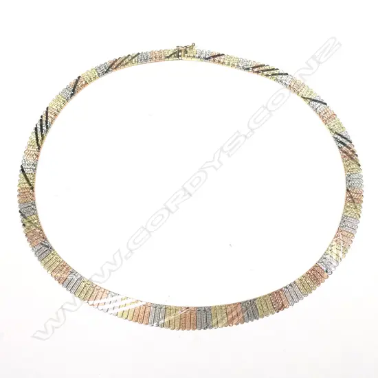 14K TRI COLOUR GOLD  ITALIAN COLAR NECKLACE FLAT LINK 26gms